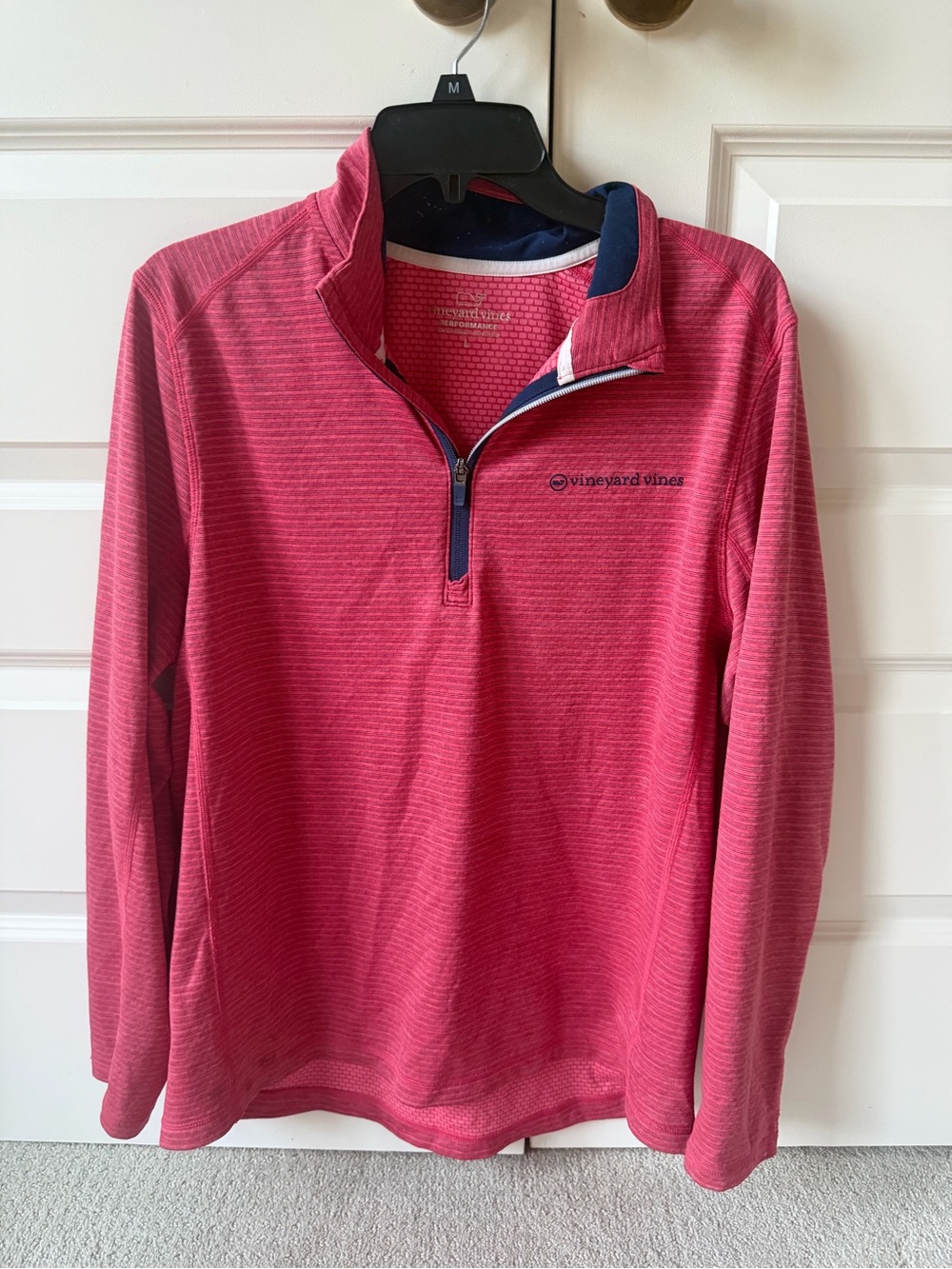 Vineyard Vines Women’s Pink Half-Zip Pullover with Navy Trim